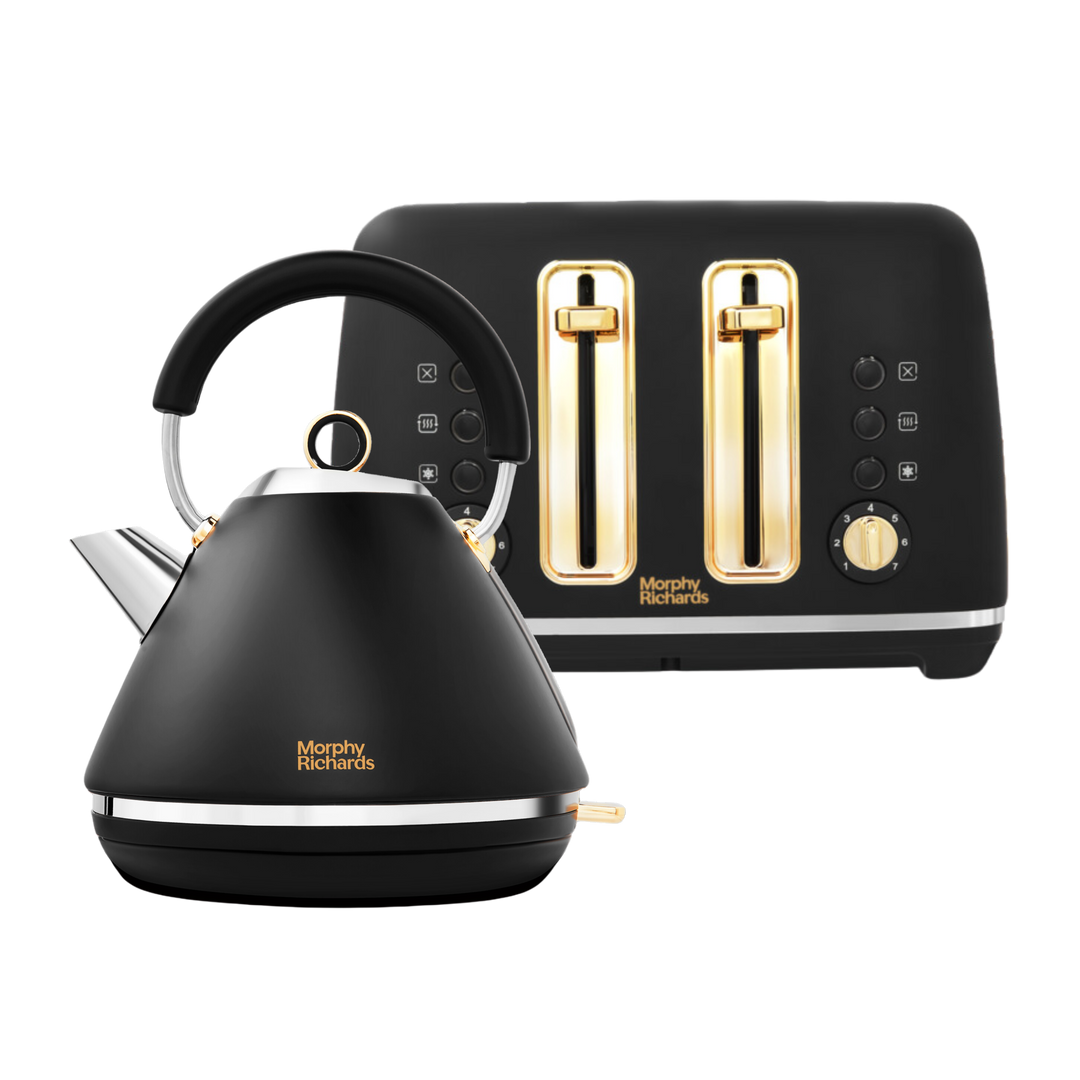 Accents Gold Black Kettle and Toaster Set