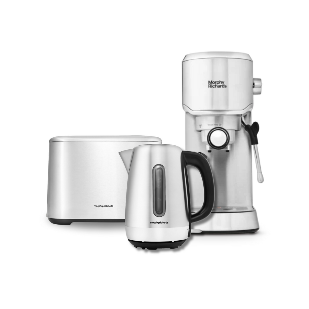 Equip Kettle and Toaster Set & Traditional Espresso Coffee Machine - Stainless Steel